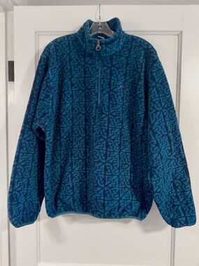 Vintage Lowe Alpine Teal & Navy Geometric Half-Zip Fleece Pullover - Ireland